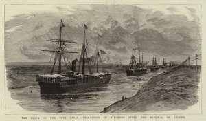 Le blocage dans le canal de Suez, procession de vapeurs après la reprise du trafic - William Lionel Wyllie